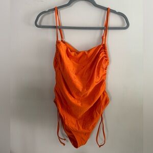 Target orange one piece swimsuit with ruching at sides and top L